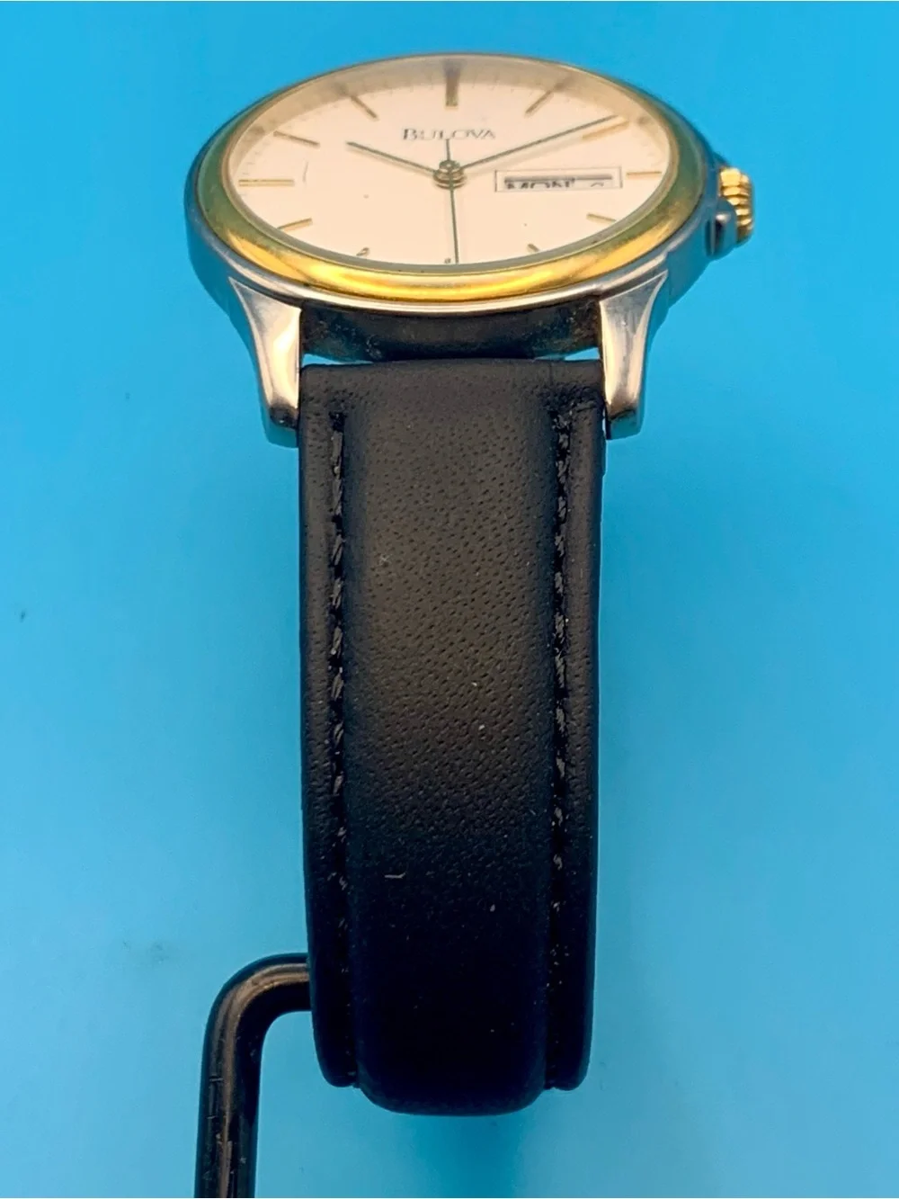 BULOVA 98C40 Men’s Vintage 1996 Watch St Steel Day/Date Works New Battery/Strap